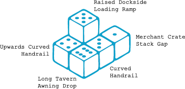 six sided dice lined up to form a cluster